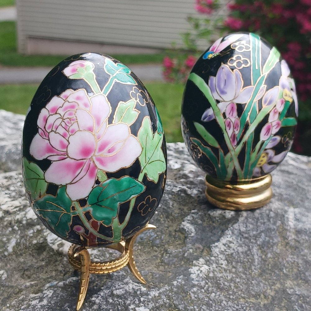 Franklin Mint Vintage Cloisonne Egg Duo